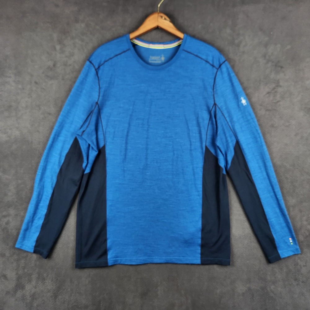 Smartwool Merino Sport 150 Top‎ Mens Large Blue Colorblock Long Sleeve Shirt